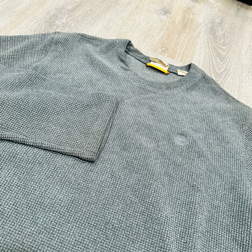 Timberland Sweater Mens 2XL Stratham Issue Gray Waffle Knit Thermal Sweater